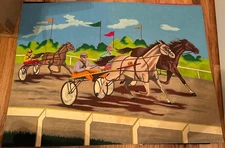 Tri Chem Painted Unframed Picture Harness Horses Racing 18x24” Felt