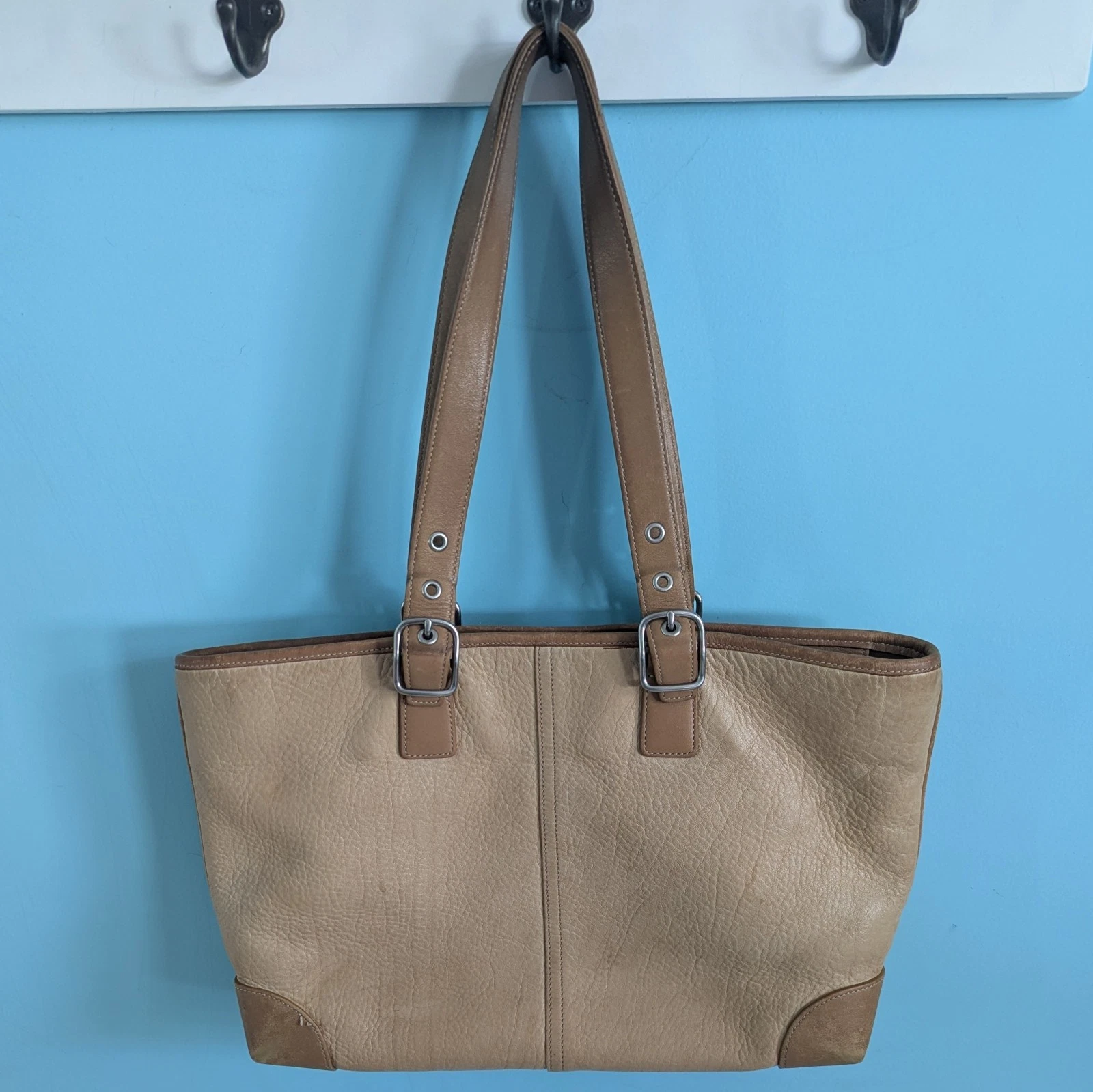 Borsa Coach Hampton autenticata in pelle di faggio marrone ciottolato