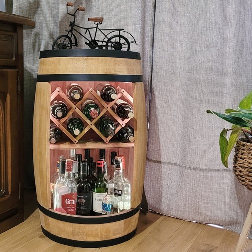 Fass-Bar mit RGB LED Beleuchtung mit klappbarer Weinliege Fass-Hausbar hellbraun - Bild 7 von 12