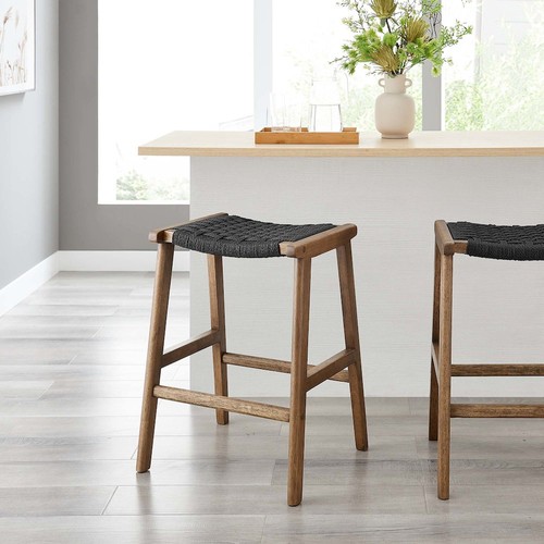 Saoirse Woven Rope Wood Counter Stool Set of 2 - Picture 4 of 10