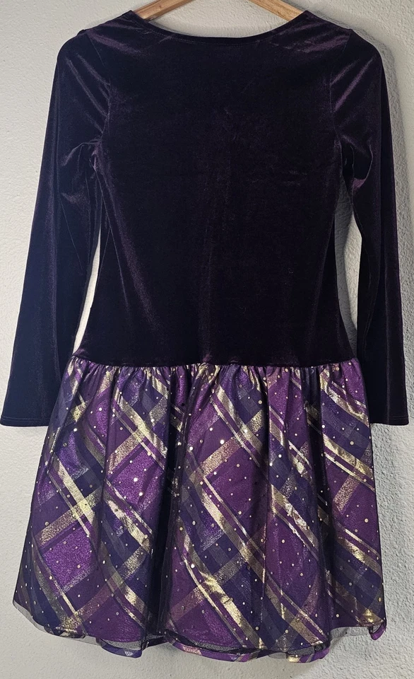 Bonnie Jean Girl's Holiday Christmas Dress Velvet Purple Plaid Girls Size 16 - Image 4 of 4