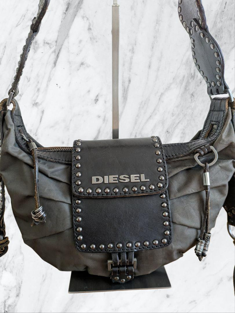Diesel Shoulder Bag Archive Metal Logo Studs Fringe Half Diesel Shoulder Bag Archive Metal Logo Studs Fringe Half