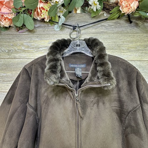 New York & Company WOMENS Brown FAUX FUR Lining Coat Jacket Size Large Very Nice - Picture 5 of 17