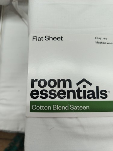 Twin/Twin XL Easy Care Cotton Blend Sateen Flat Sheet White - Room Essentials - Picture 3 of 4