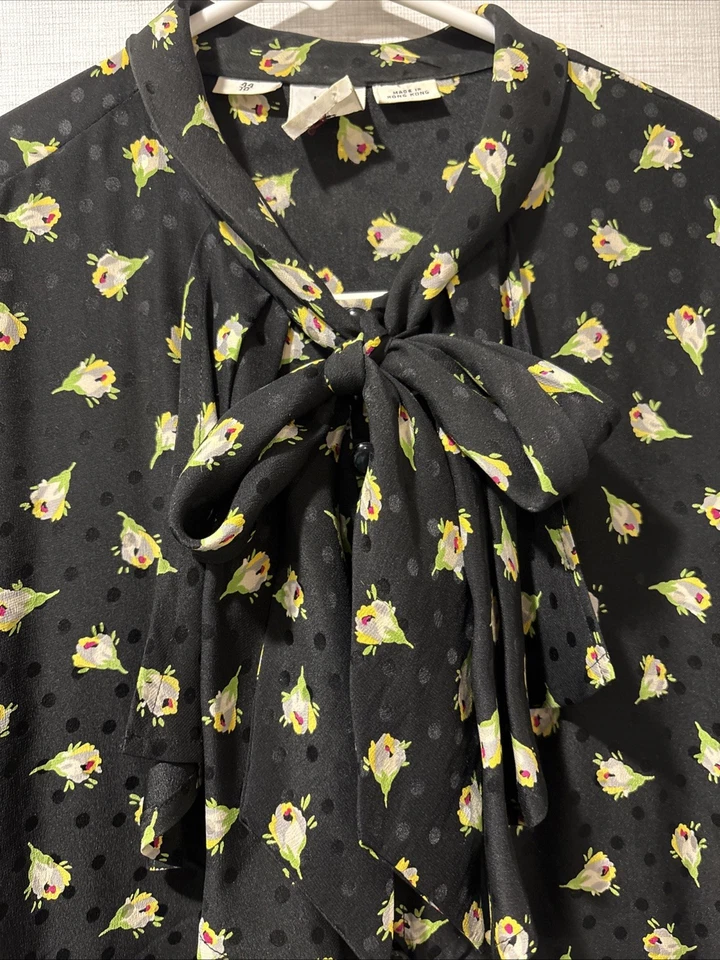 Blusa para mujer Emanuel Ungaro Ter talla 10 negra seda romántica floral corbata Foto 3 de 4