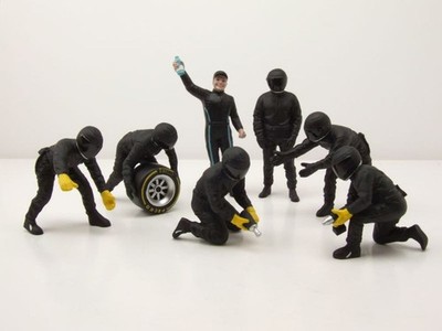 Figuren Set 3 Formel 1 F1 Pit Crew 2020 schwarz (7 Stück) für 1:18 Modelle