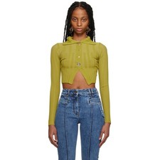 Jacquemus Bando Green Knit Ribbed Button Down Stretch Crop Top Cardigan Size 38
