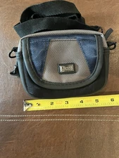 ICON Small Point & Shoot Digital Camera Case  Black Grey Blue Strap EUC Vintage
