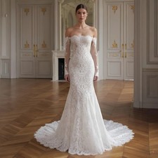 Customized Luxury Mermaid Wedding Dress Off Shoulder Sweetheart Floral Lace