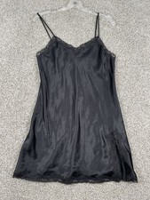 Victoria's Secret Pure Black Lace Tease Satin Lace-Trim Mini Slip Dress Sz Small