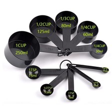 10-Piece Black Measuring Cups &Spoons Set Stainless Steel Handles Baking Cooking