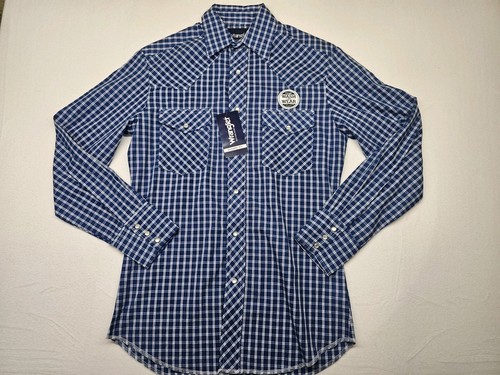 Wrangler Shirt Pearl Snap Classic Fit Mens Small Blue Plaid Long Sleeve - Picture 1 of 11