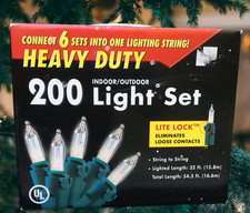 Christmas Light Set 200 Count Heavy Duty Indoor/Outdoor Clear String-to-String
