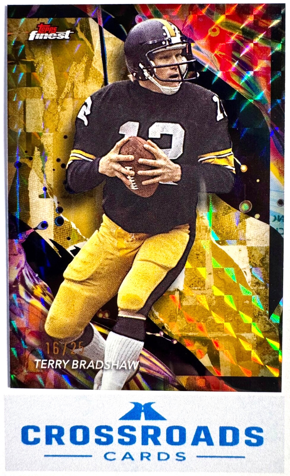 2024 Topps Finest 146 Terry Bradshaw Gold Geometric Refractor 16/25 Steelers