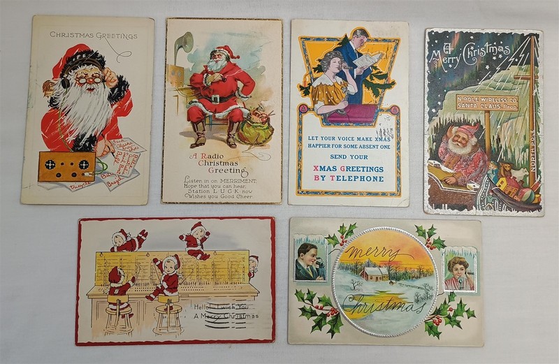 Vintage Christmas Postcard Lot Telephone Ham Radio Wireless