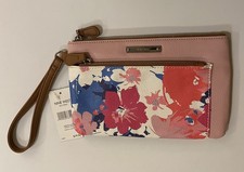 Nine West Wristlet Clutch Signature Flower  Faux Leather Zip Closure  NWT