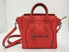 CELINE Luggage Nano Shopper Borsa a Mano in Pelle 2 Vie Rossa Donna Autentica