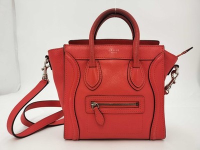 CELINE Luggage Nano Shopper Leather 2way Tote Hand Bag Red Women's Authentic