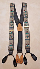 Vintage Jos A Bank Suspenders Leather Braces Adjustable Penguin Holiday Print