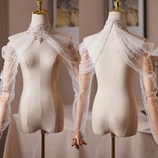 High Neck Bolero Topper Jacket for Bride Appliques Lace Beading Wedding Dresses