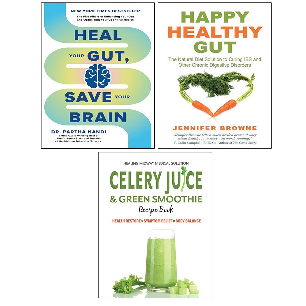 Heal Your Gut Save Your Brain,Celery Juice Green Smoot,Happy Healthy Gut 3 Books