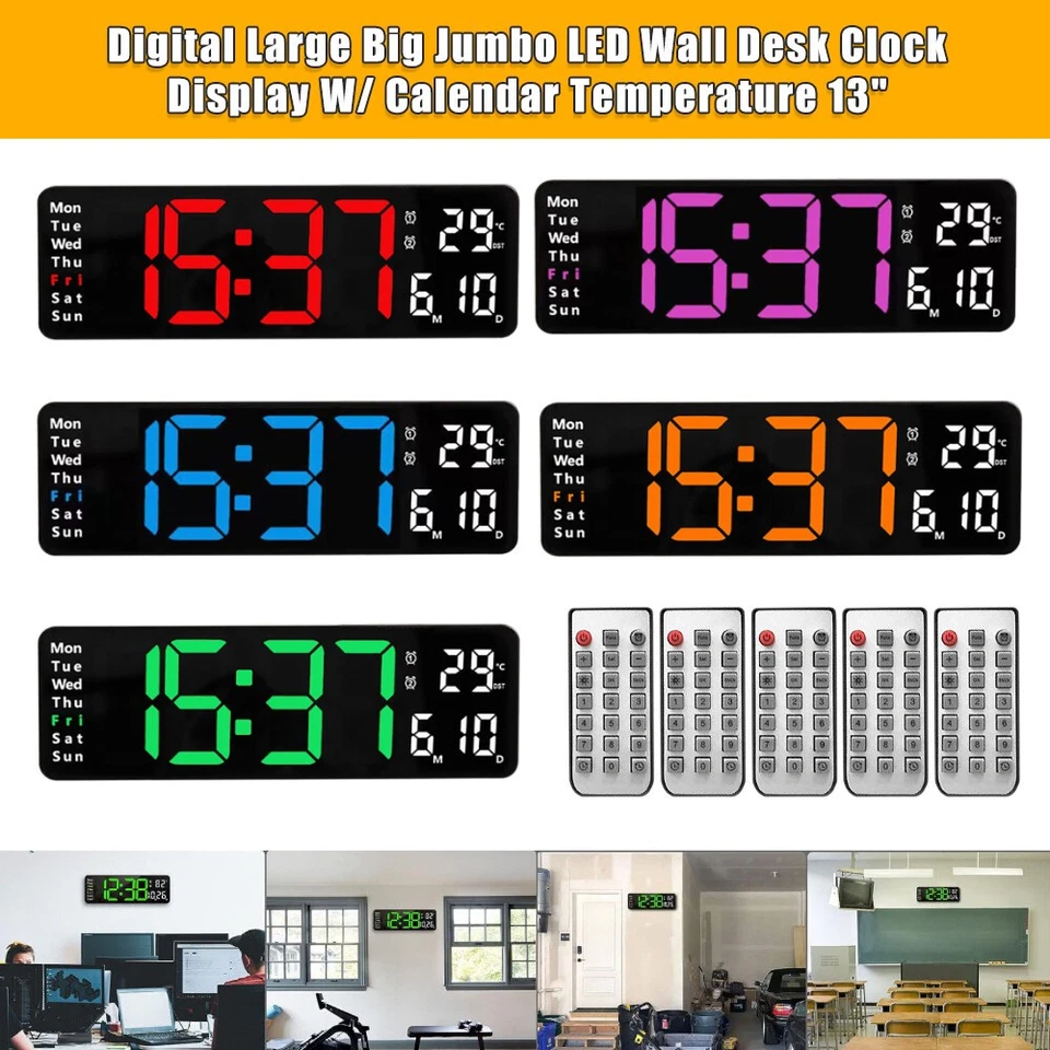 Digitaluhr Wanduhr 13" LED Display Wecker Uhr mit Zeit Temperatur Fernbedienung - Bild 2 von 4