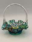 Fenton Iridescent Green Hobnail Glass Mini Basket STUNNING