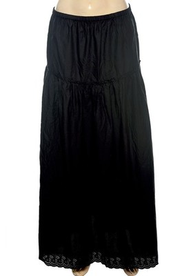 Posse Skirt S 6 Women's Elastic High-Waist Scalloped Cotton Black Midi NEW 44326
