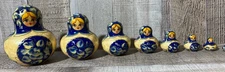 Vintage Russian Matryoshka Nesting Dolls Set 10pc Hand Painted Blue Floral Folk