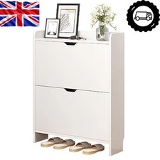 2-Tier Wooden Entrance Shoe Cabinet with Flip Drawers Narrow Shoe Storage Cabine
