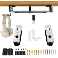 Under Desk Laptop Storage Mount Metal Device Holder Fits 1.37 Inch Thick Wht