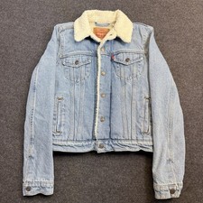Levi's Original Sherpa Lined Trucker Jacket Denim Shearling Women's XS Snaps EUC