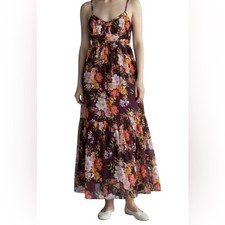 Patrons of Saints Floral Print Midi Dress Sleeveless Flowy Women’s M Bohemian