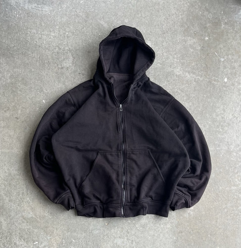 Vintage 90s Thermal Lined Hoodie Faded Boxy Black No Tag Mens L Grunge - Picture 1 of 11