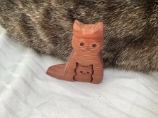 Hand Carved Wooden Cat Sculpture By Judy Fradgley