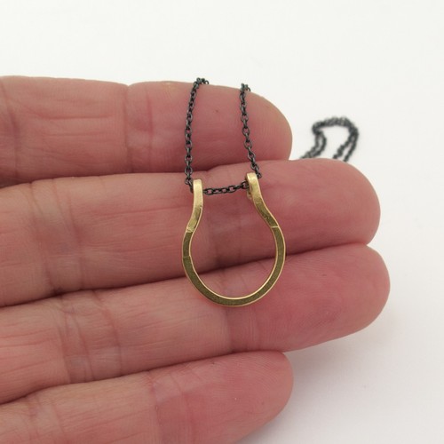 Gold Horseshoe Pendant, Hammered 14K Charm - Handmade Jewelry - Good Luck Charm - Picture 6 of 8