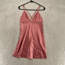 Victorias Secret Slip Dress Womens Medium Pink Satin Lace Chemise Babydoll Y2K