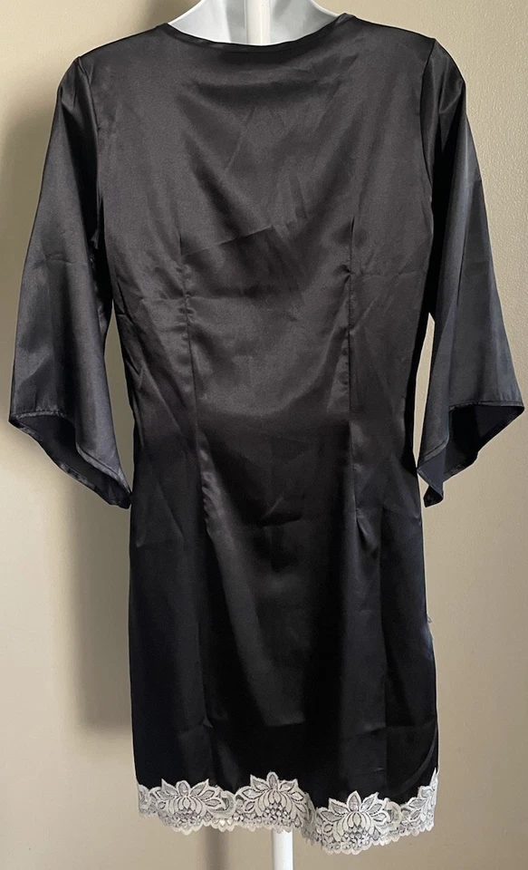 De Colección Frederick's of Hollywood Para Mujer M Negro Satinado Vestido Cremallera Lateral Túnica Foto 3 de 4