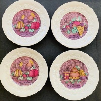 Vtg Lot 4 Asst Gien France Les Sorbets Fruits Gateaux Salad Dessert Plates 8.5 