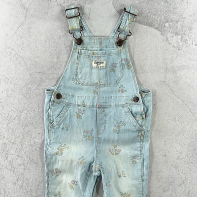 OshKosh B'gosh Latzhose Baby 18 Monate blau gestreift Denim Blumen Latzhose