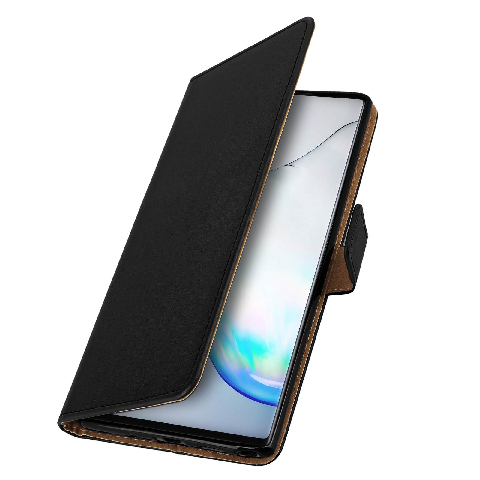 Étui folio en cuir pour Galaxy Note 10 Plus noir avec support vidéo intégré
