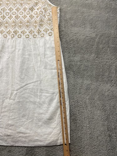J Jill Love Linen Dress Women's 12 White Embroidered Midi Shift Coastal Beach - Picture 11 of 15