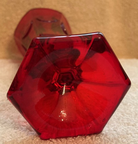 Vintage Fostoria Coin Red Glass Bud Vase 8 Inches Tall - Picture 5 of 8