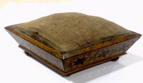 Antique Tunbridge Ware Pin cushion Large Diamond Shaped Sewing Pins Needles