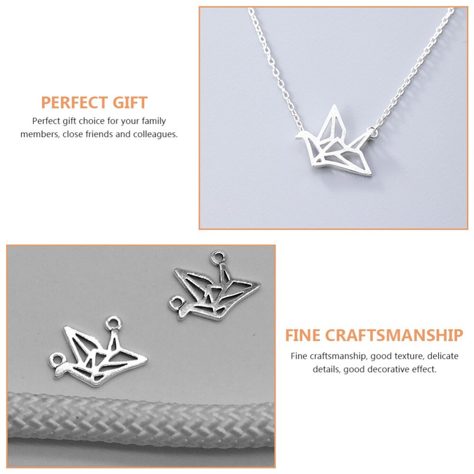 Sewroro 100Pcs Origami Paper Crane Charms - Silver Vintage Jewelry Making Beads For Necklaces & Bracelets