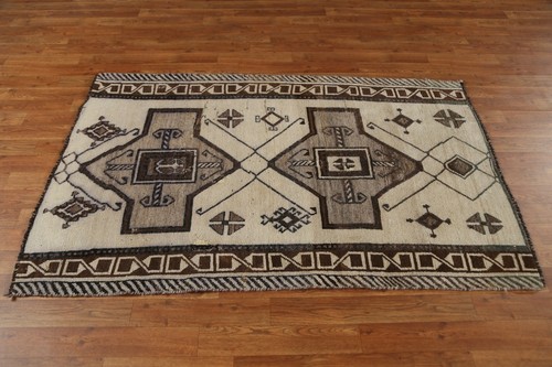 Vintage Ivory Gabbeh Tribal 3x5 Rug Hand-knotted Wool Carpet - 第 9/12 張圖片
