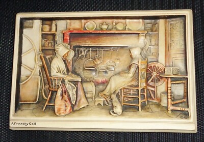 VINTAGE ENGLISH IVOREX WALL PLAQUE VICTORIAN LADIES A FRIENDLY CALL DESIGN NR