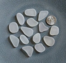 15 frosty white clear sea glass pebble Med pcs, genuine surf tumbled, JQ, NYC