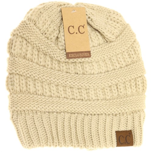 C.C Classic Beanie Hat Solid Knit Acrylic 20A Beige New, Women's, Size: One Size