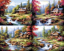 Riverside Cabin in the Forest - Printed Needlepoint Canvas